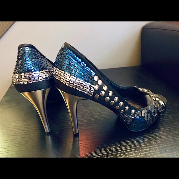 Nine West Peeptoe Studded Sequin Heels - Picture 2 of 2